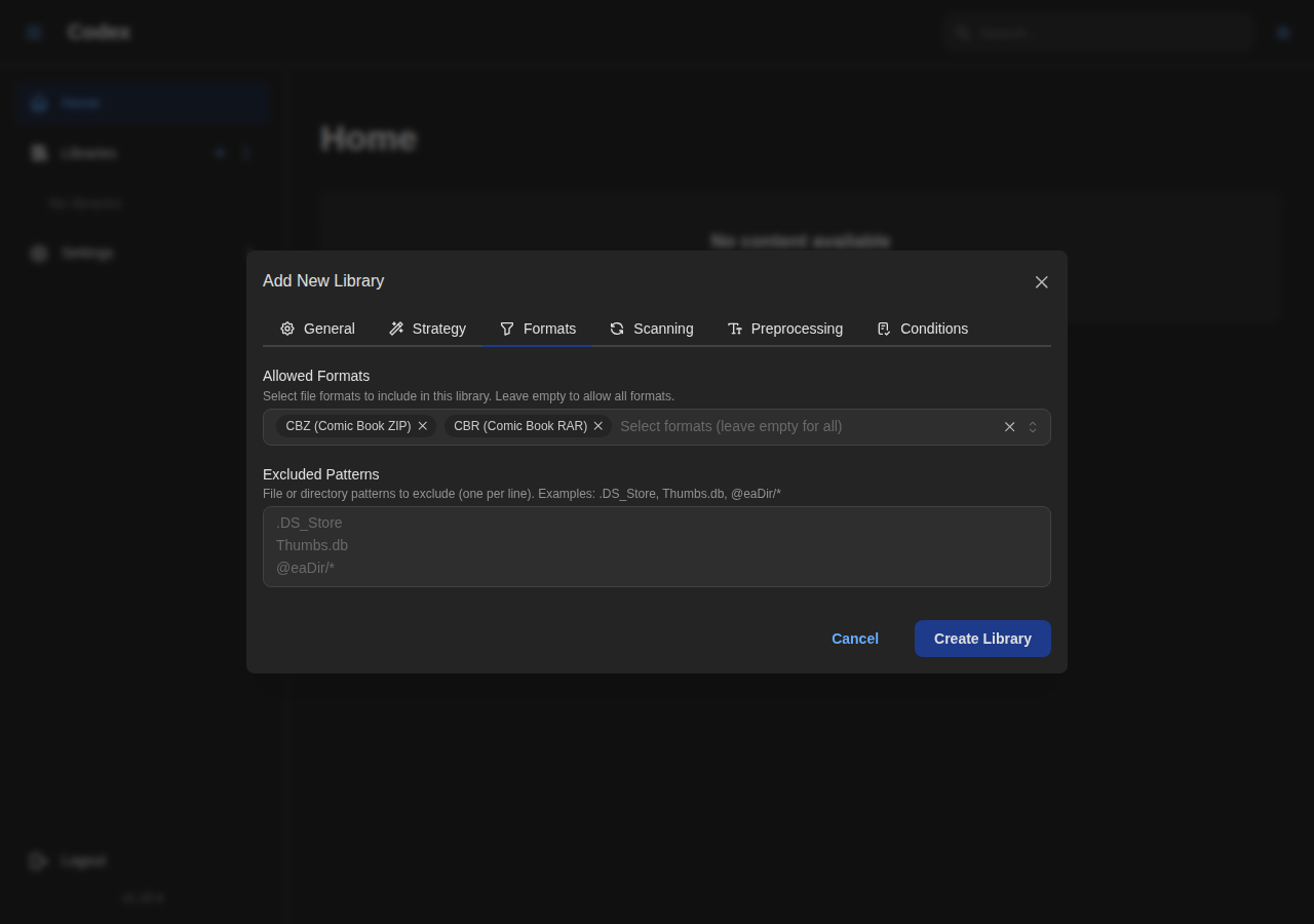 Add Library - Comics Formats