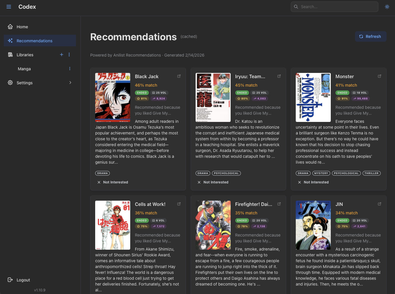 Recommendations Page